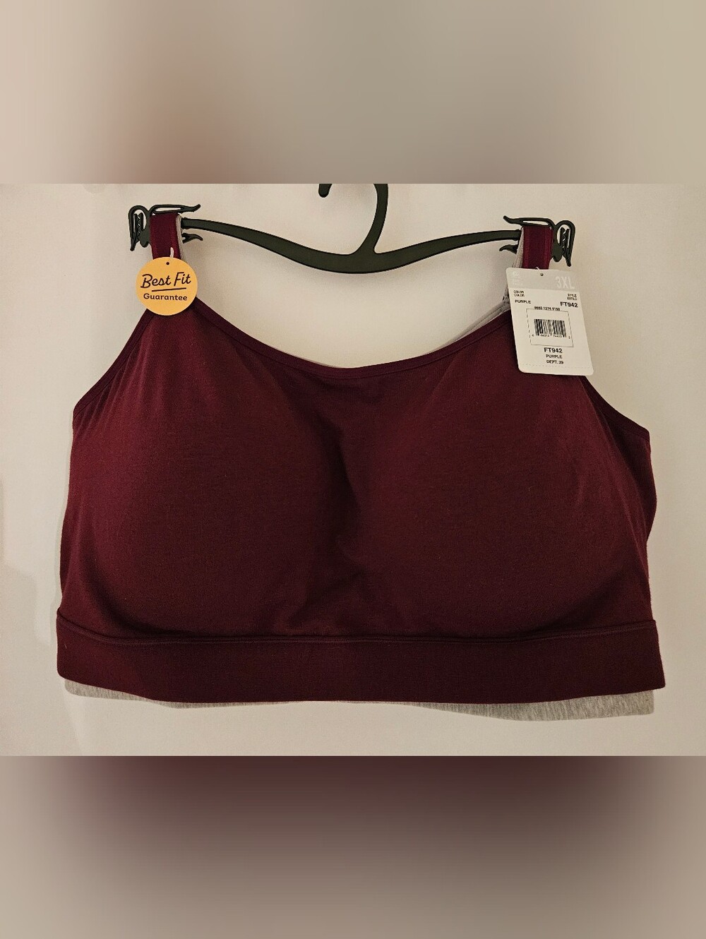 Fruit of the Loom Womens Bralette Sports Bra Lot 2 3XL FT942 Purple Heather NWT